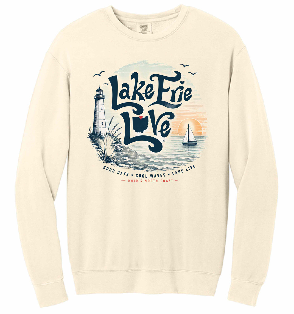 Lake Erie Love - Unisex Lightweight Crew Ivory Sweatshirt