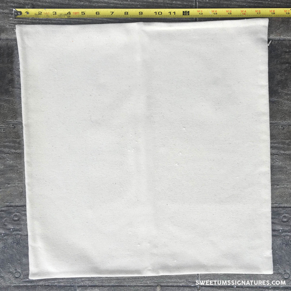 18" cotton pillow case. Natural color with hidden zipper closure.