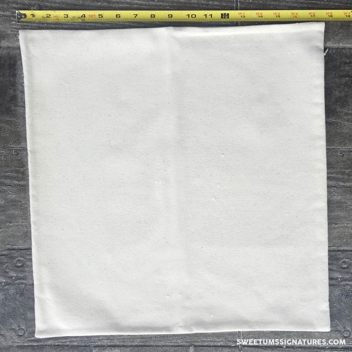 18" cotton pillow case. Natural color with hidden zipper closure.