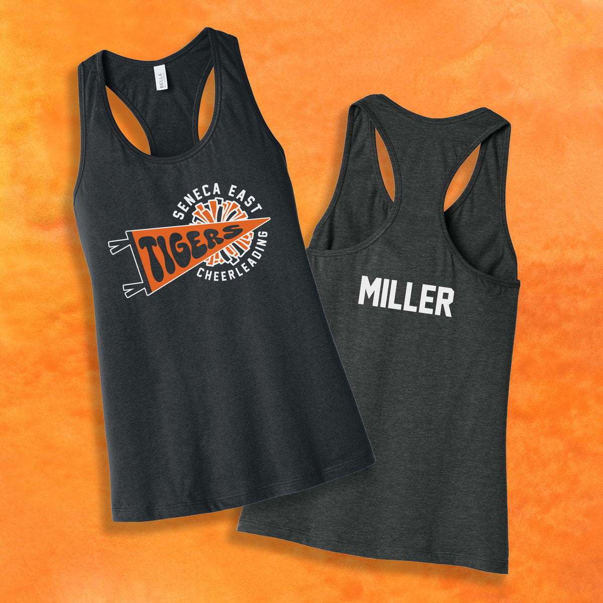 Seneca East Cheer Dark Grey Heather Women’s Jersey Racerback Tank