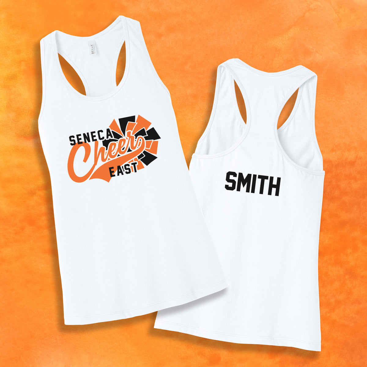 Seneca East Cheer White Women’s Jersey Racerback Tank