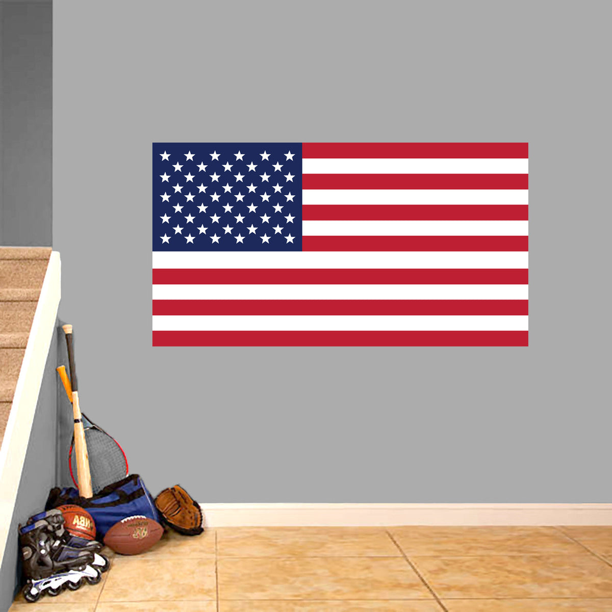 American Flag Printed Wall Decal 48" wide x 26" tall Sample Image