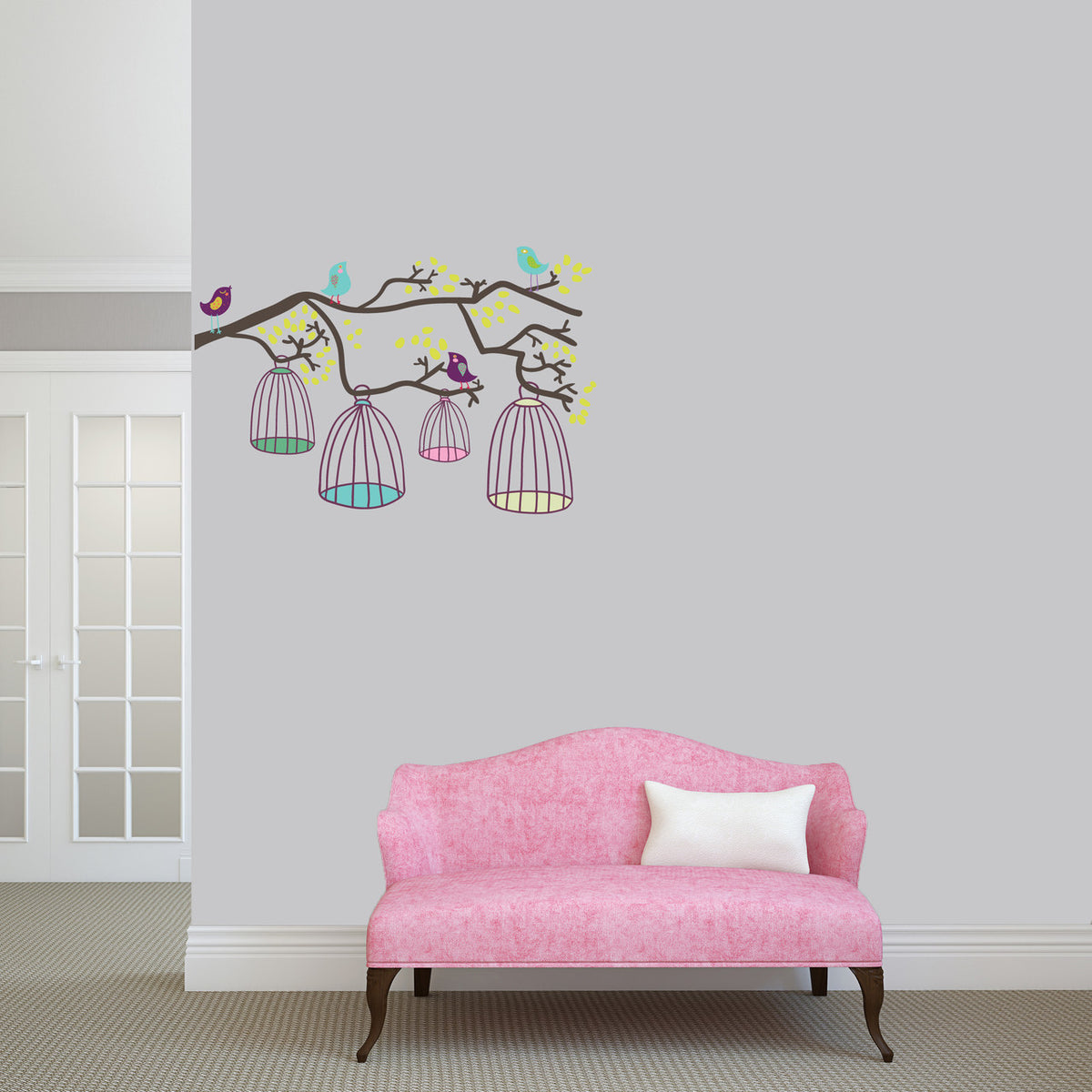 Birds Out Of Their Cages Printed Wall Decal 36" wide x 24" tall Sample Image