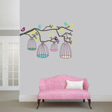 Birds Out Of Their Cages Printed Wall Decal 48" wide x 32" tall Sample Image
