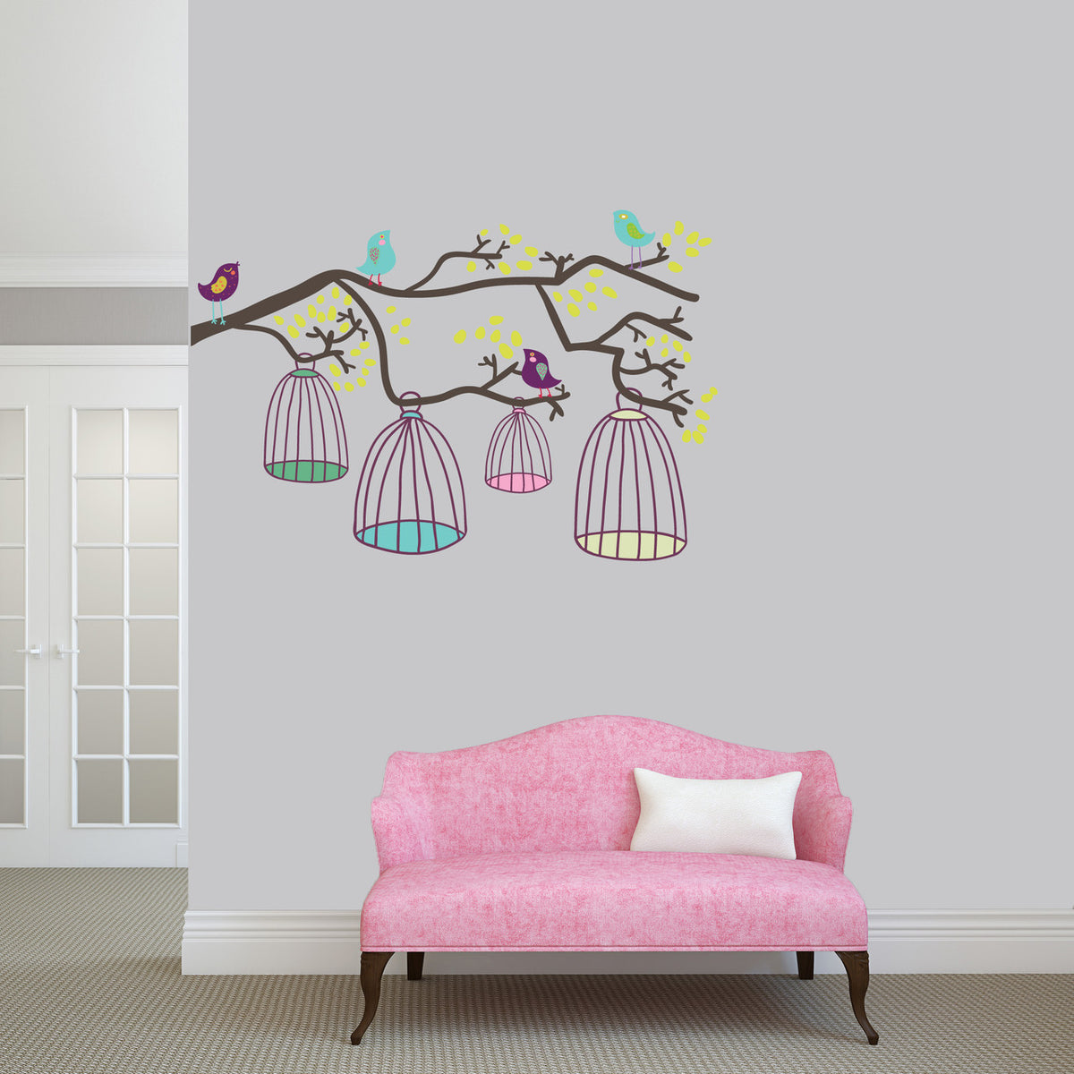 Birds Out Of Their Cages Printed Wall Decal 48" wide x 32" tall Sample Image
