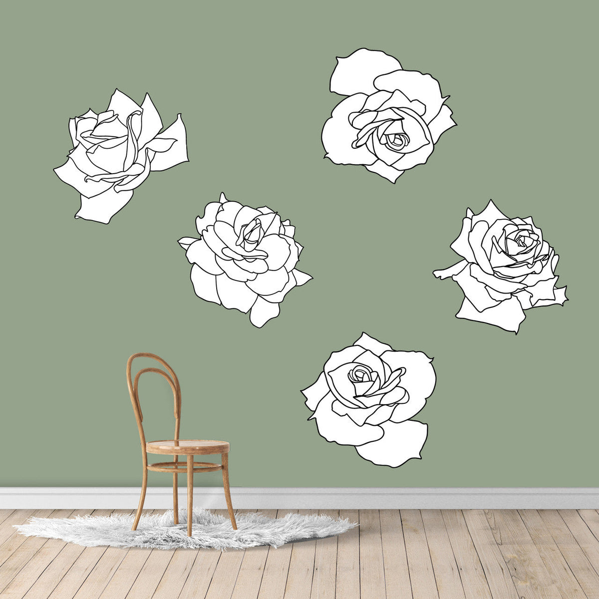 Black and White Roses Printed Wall Decals Large Sample Image