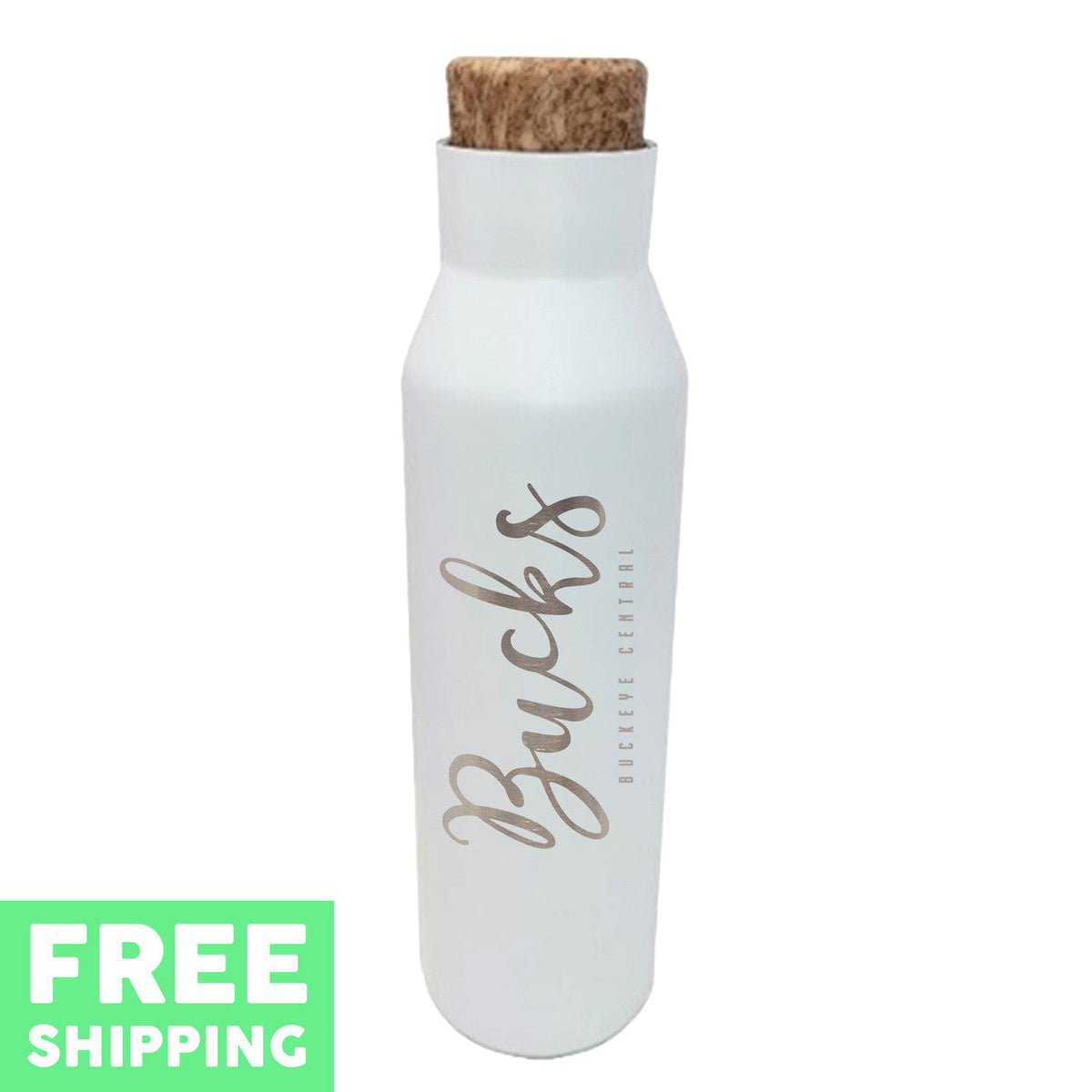 Buckeye Central Bucks Engraved 20 oz. Stainless Bottle With Faux Cork Screw Top