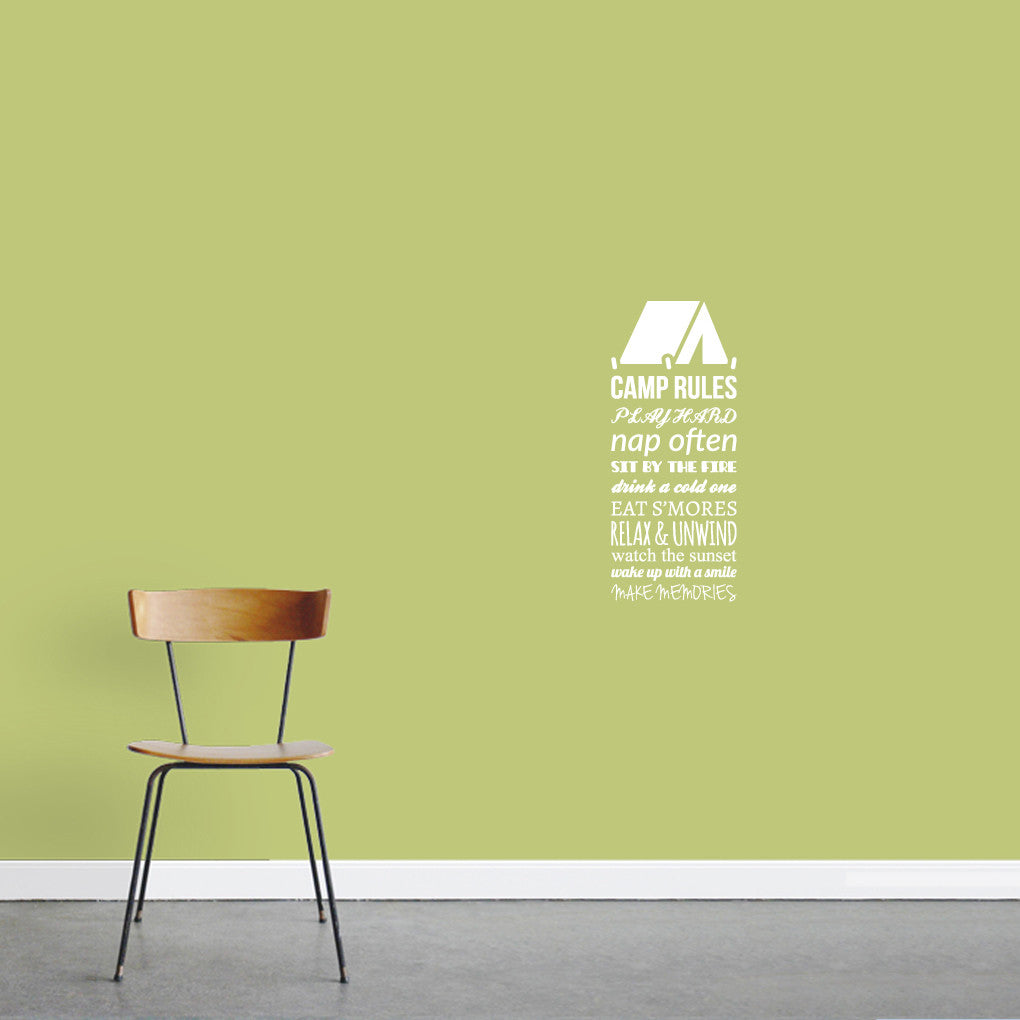 Camp Rules - Tent Wall Decals Wall Stickers 10" wide x 24" tall Sample Image