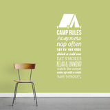 Camp Rules - Tent Wall Decals Wall Stickers 18" wide x 48" tall Sample Image
