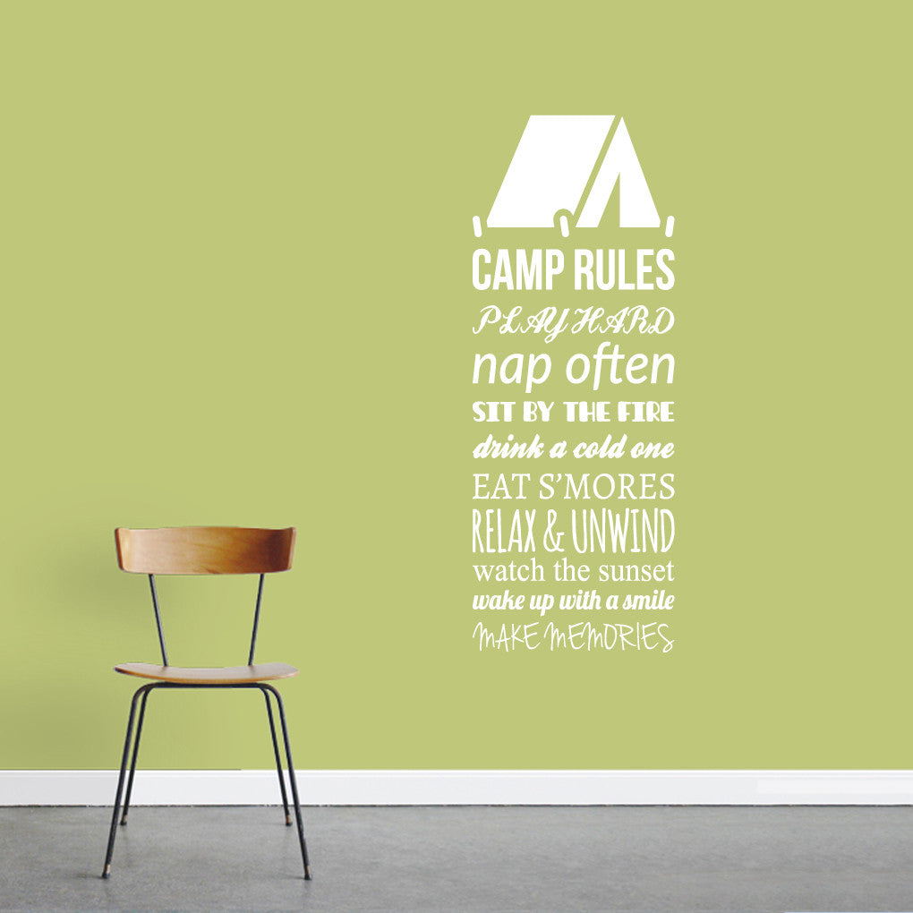 Camp Rules - Tent Wall Decals Wall Stickers 18" wide x 48" tall Sample Image