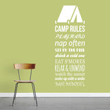 Camp Rules - Tent Wall Decals Wall Stickers 22" wide x 60" tall Sample Image