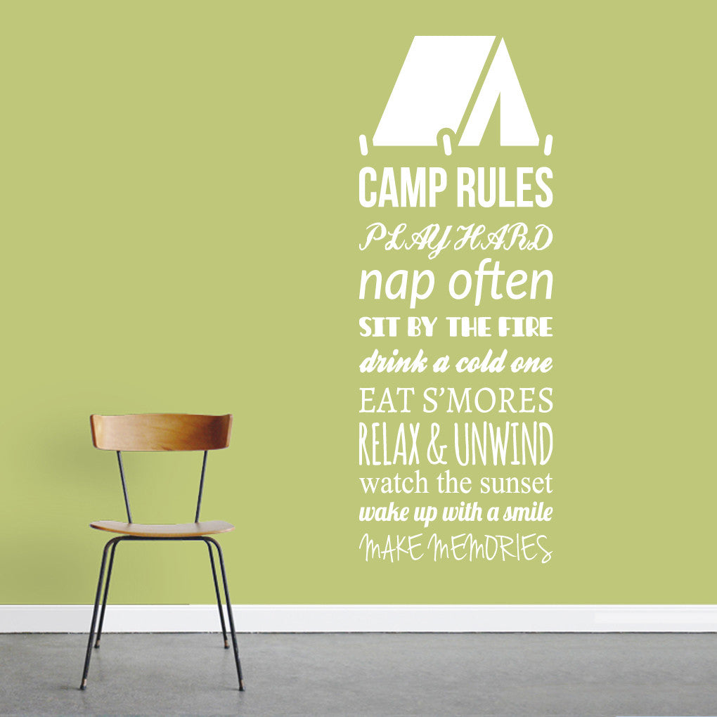 Camp Rules - Tent Wall Decals Wall Stickers 22" wide x 60" tall Sample Image