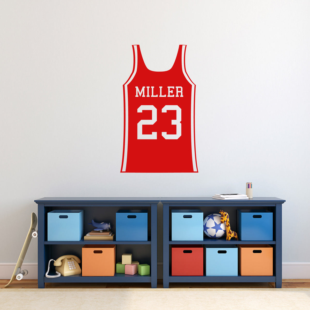 Custom Basketball Jersey Wall Decal 22" wide x 36" tall Sample Image