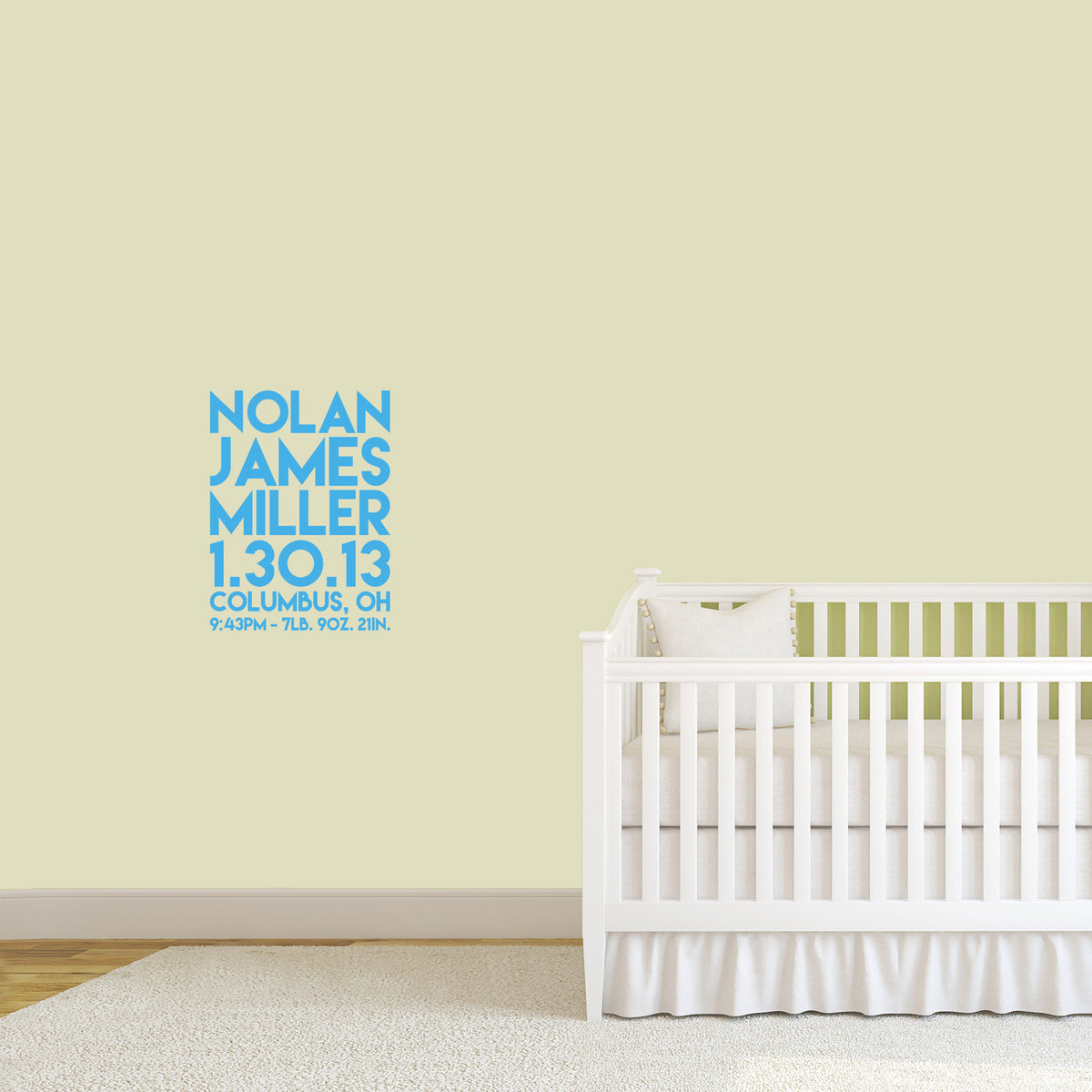 Custom Birth Stats Wall Decal 18" wide x 24" tall Sample Image