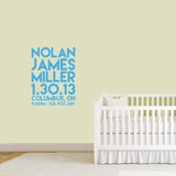 Custom Birth Stats Wall Decal 27" wide x 36" tall Sample Image