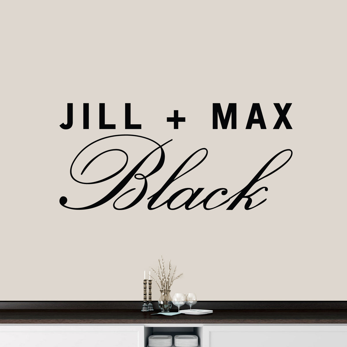 Custom Couple Name Wall Decal 48" wide x 22" tall Sample Image