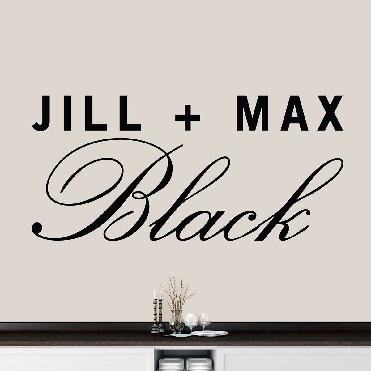 Custom Couple Name Wall Decal 60" wide x 28" tall Sample Image