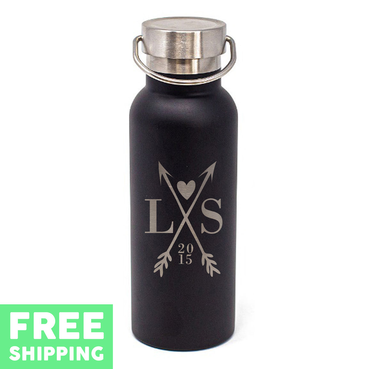 Custom Crossed Arrows With Initials Engraved 17 oz. Stainless Bottle