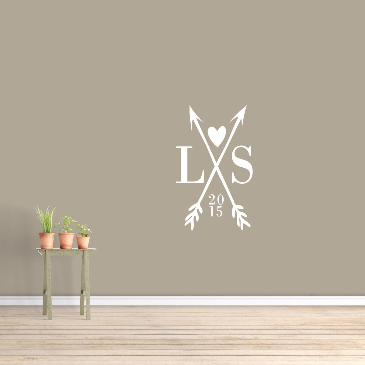 Custom Crossed Arrows With Initials Wall Decal  22" wide x 36" tall Sample Image