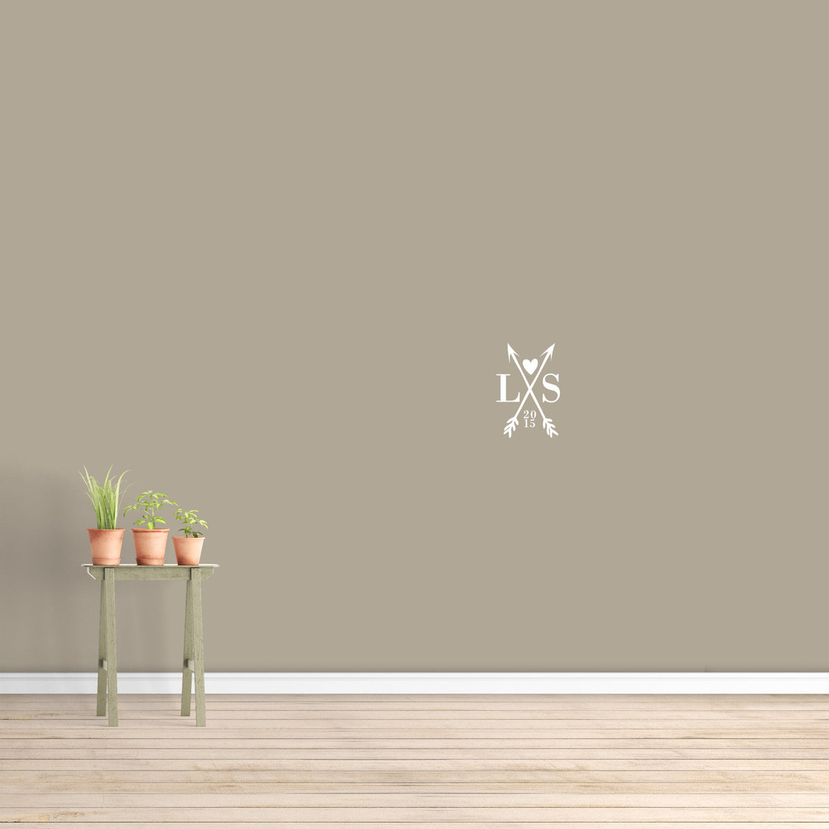 Custom Crossed Arrows With Initials Wall Decal  8" wide x 12" tall Sample Image