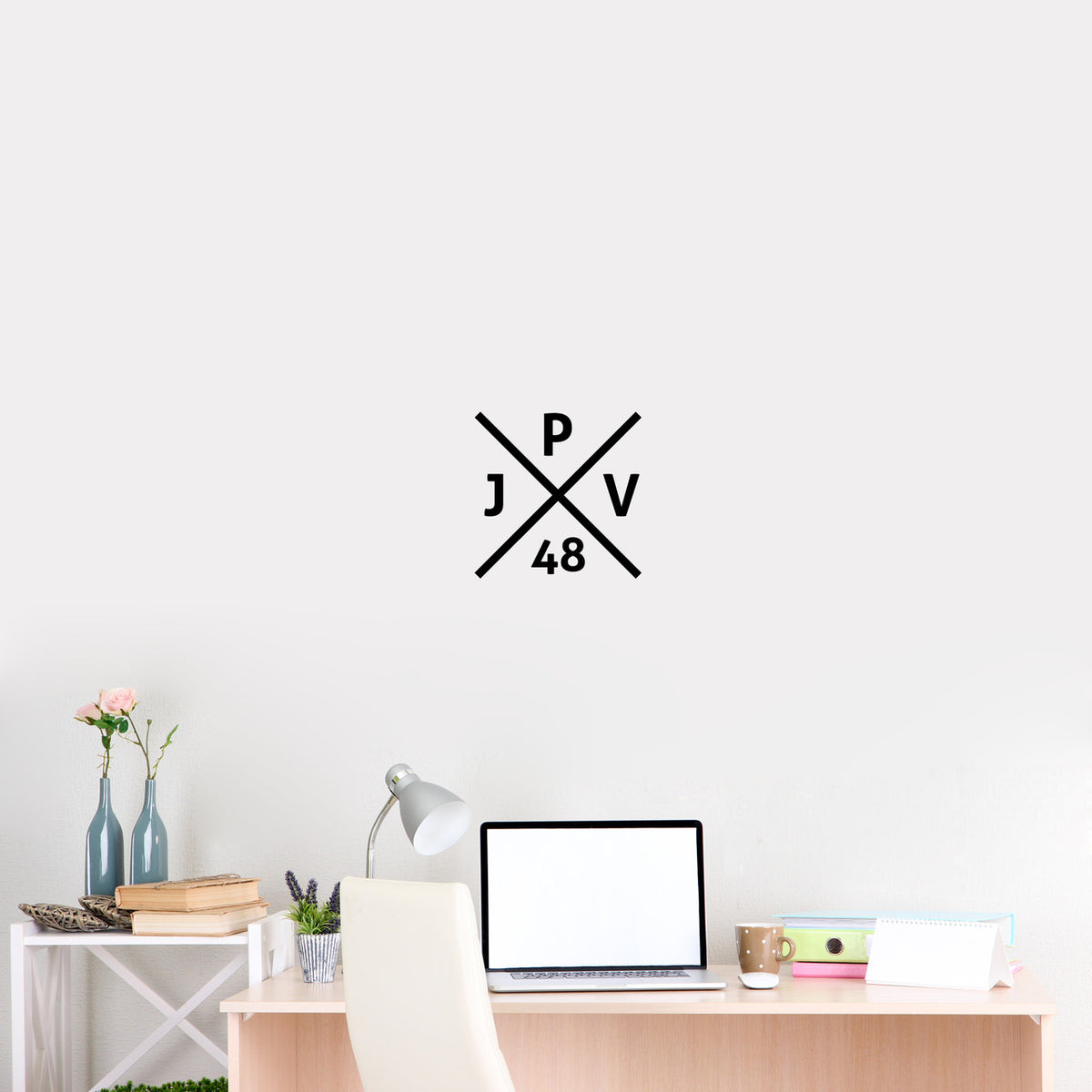 Custom Crossed X Monogram Wall Decal 12" wide x 12" tall Sample Image