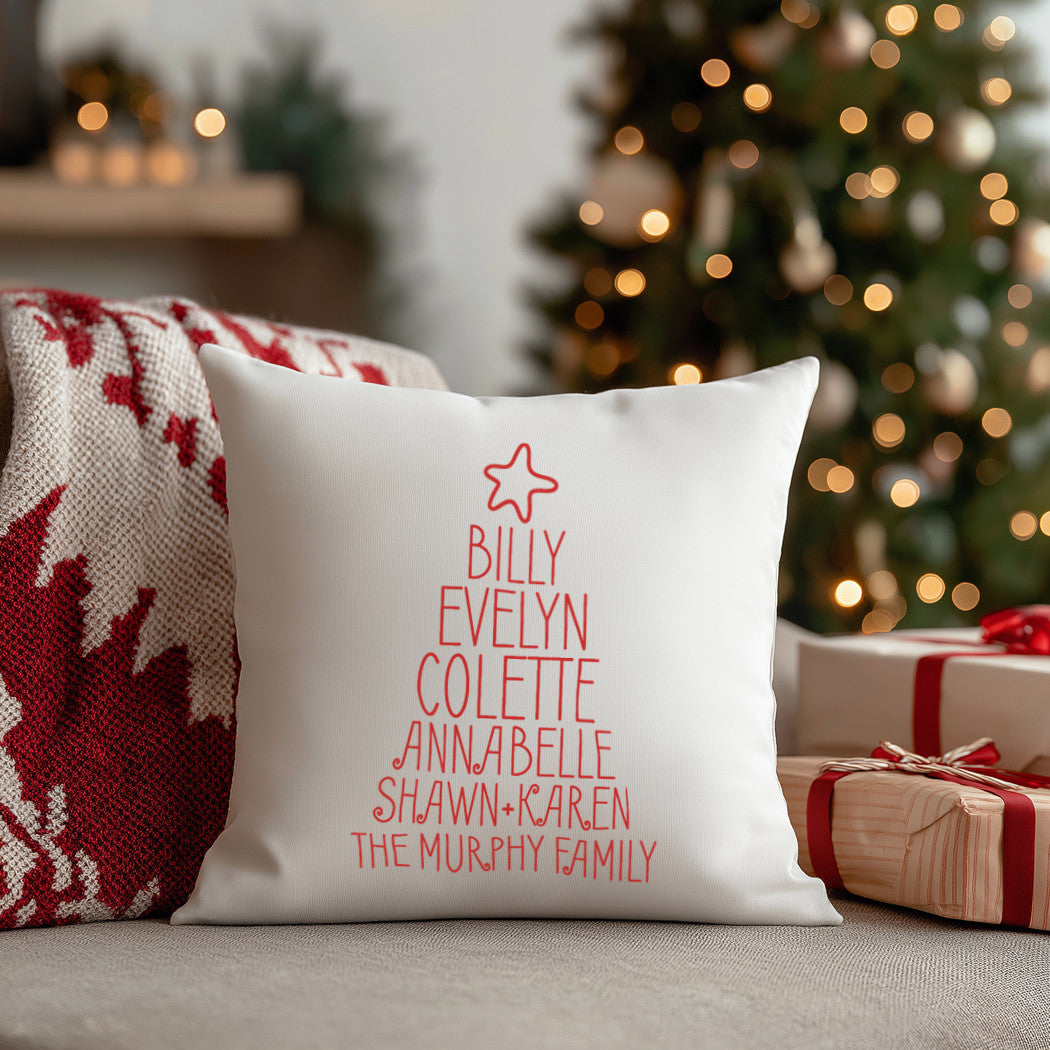 Custom Family Names Christmas Tree Pillow