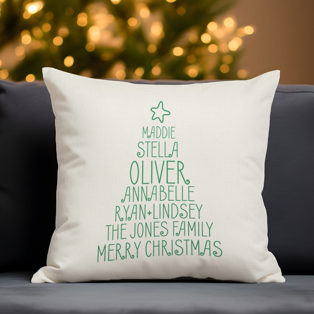 Custom Family Names Christmas Tree Pillow