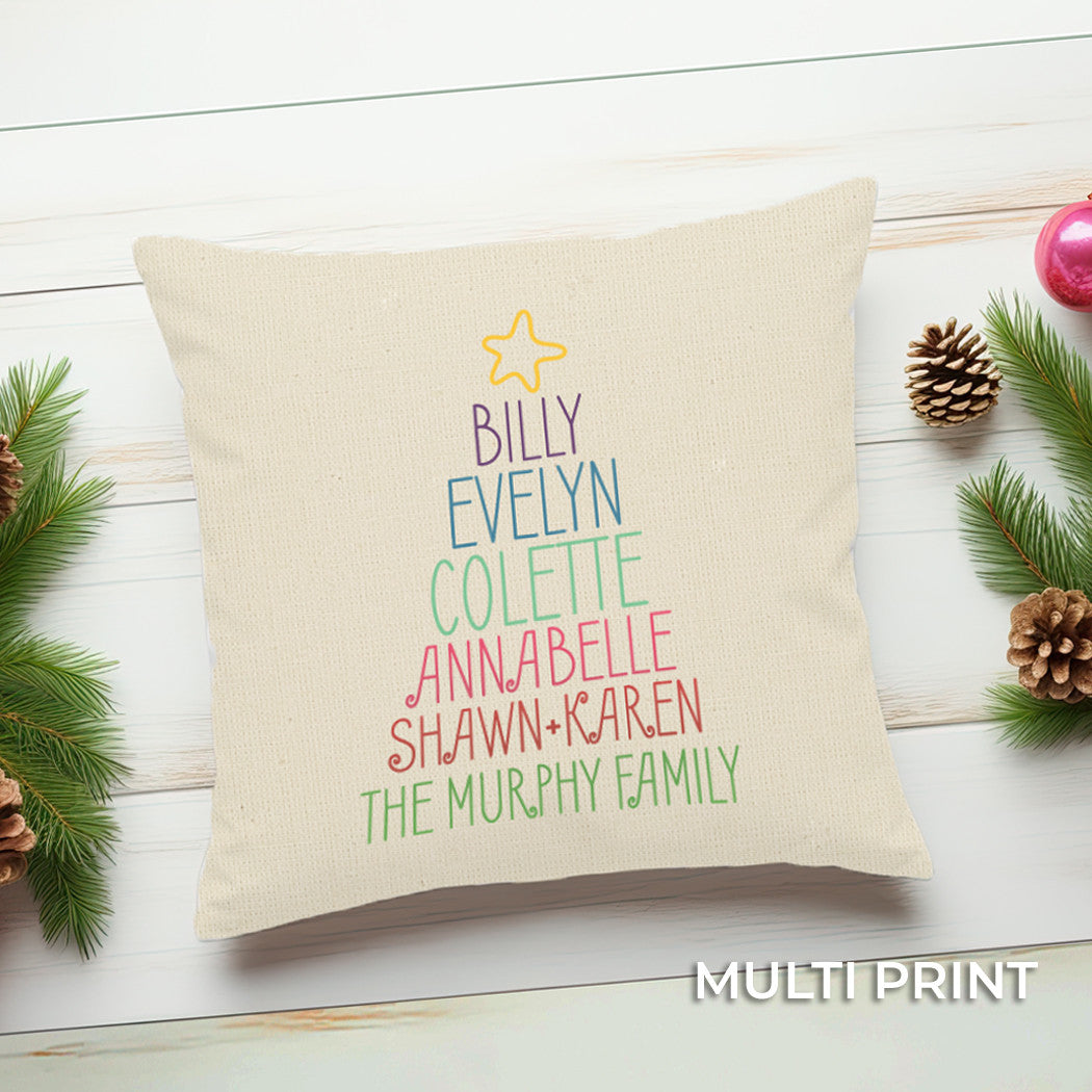 Custom Family Names Christmas Tree Pillow