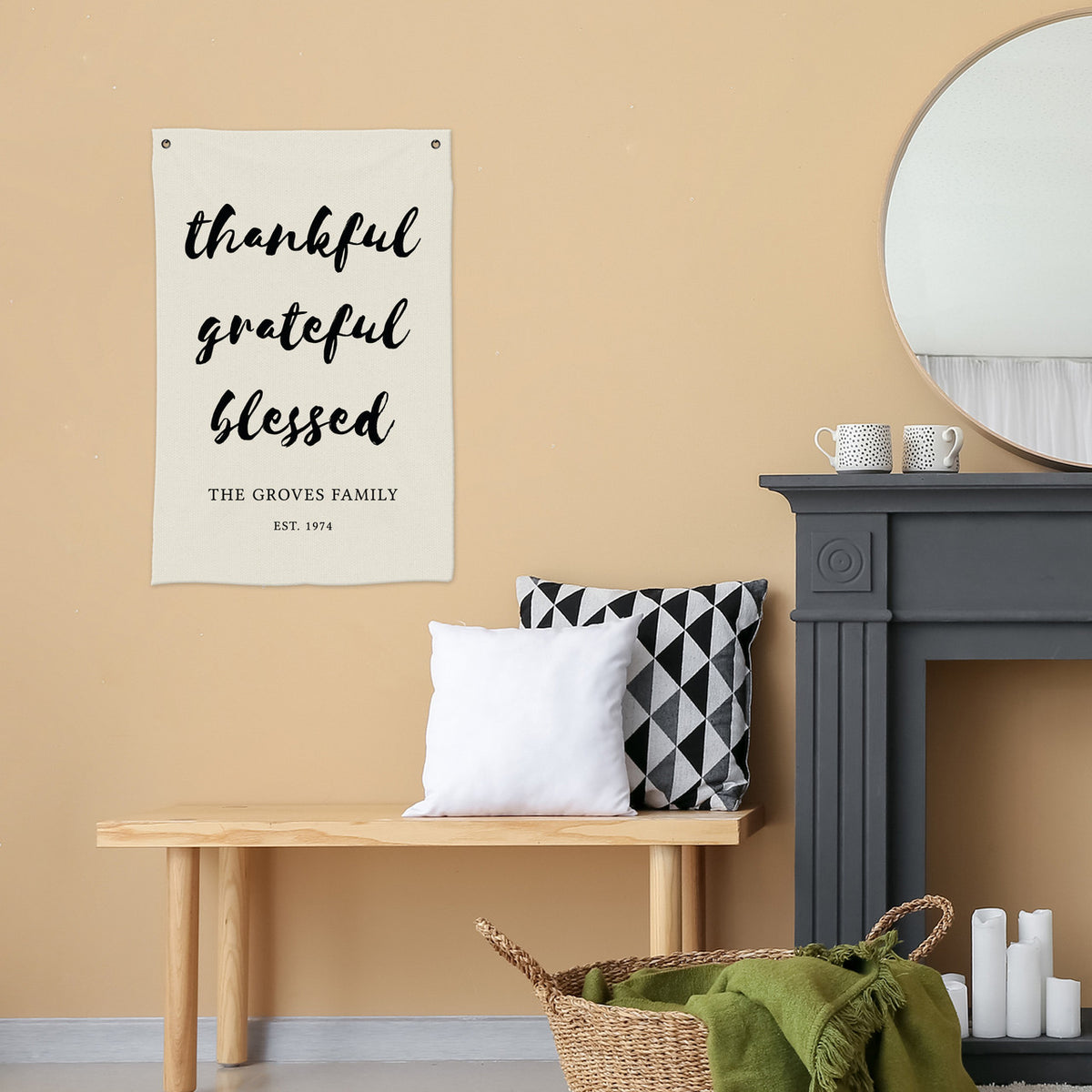 Custom Name Thankful Grateful Blessed Canvas Banner