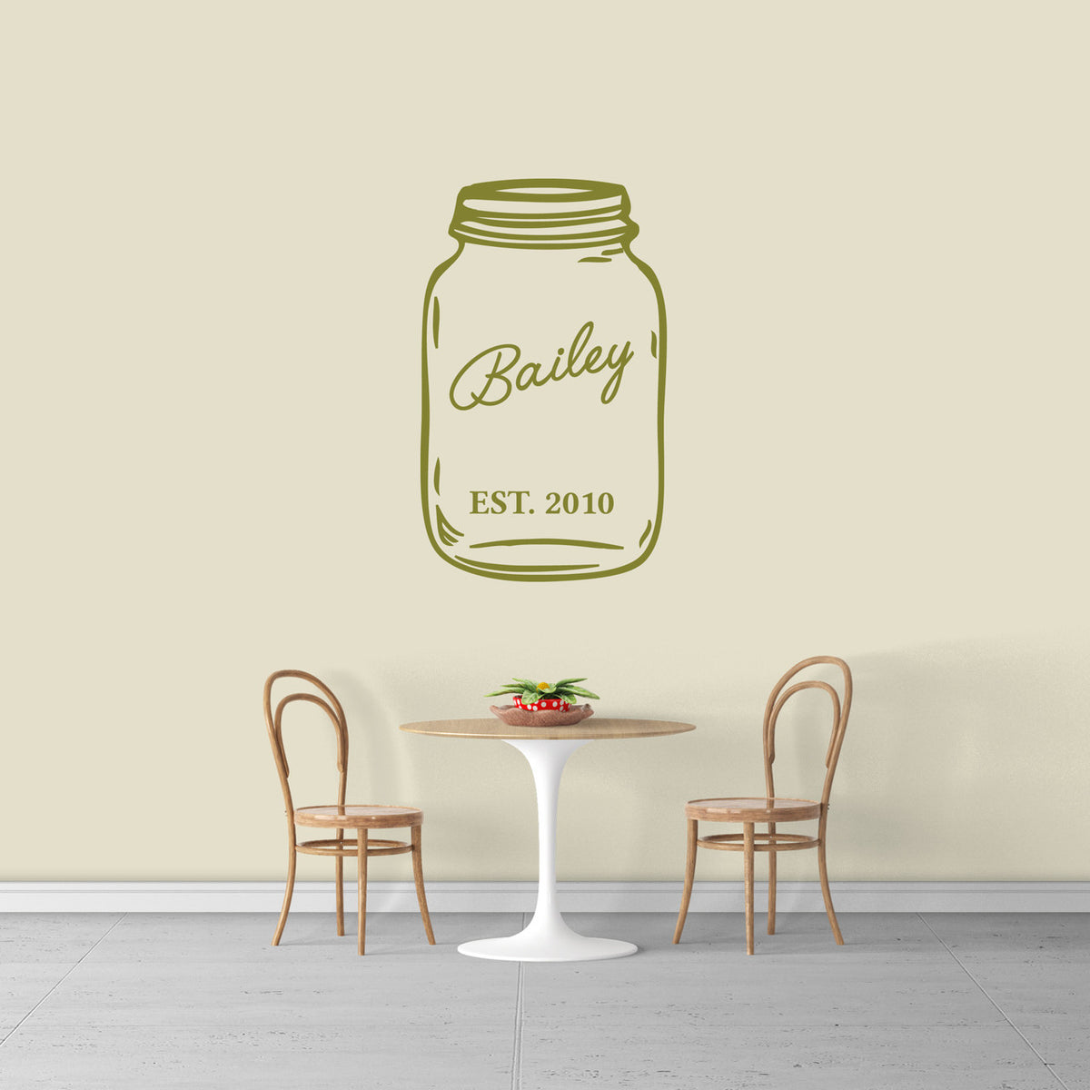 Custom Name Mason Jar Wall Decal 22" wide x 36" tall Sample Image