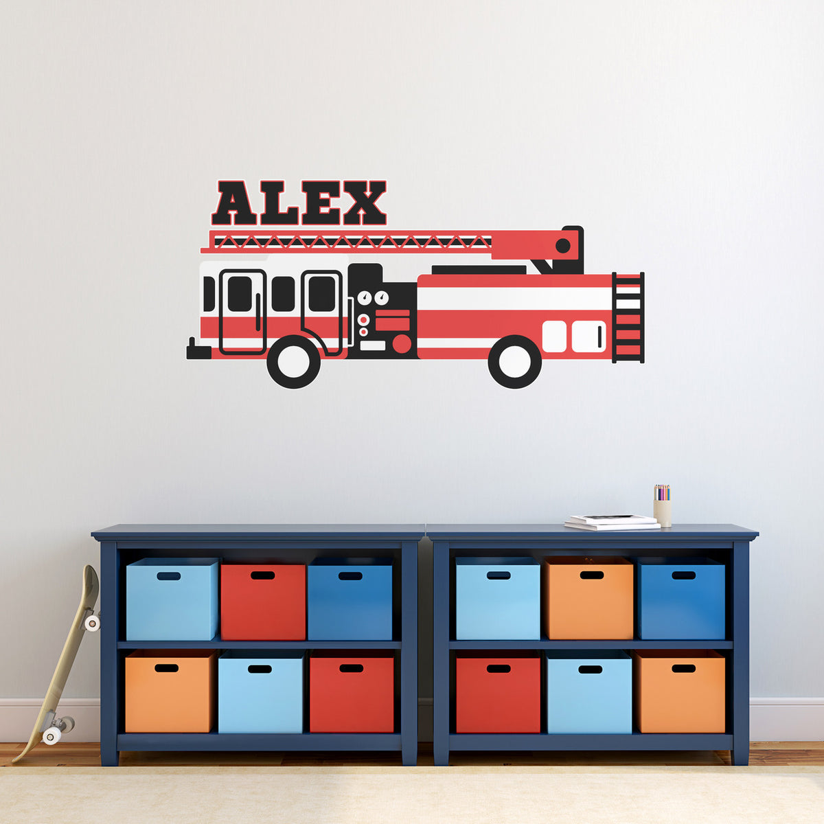 Custom Name Printed Fire Truck Wall Decal