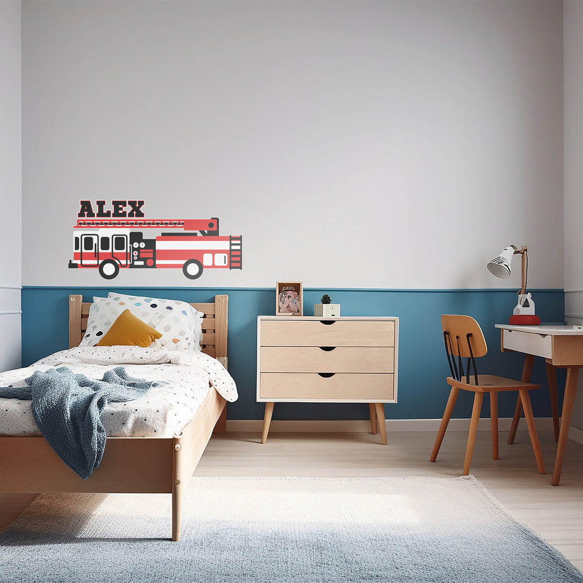 Custom Name Printed Fire Truck Wall Decal