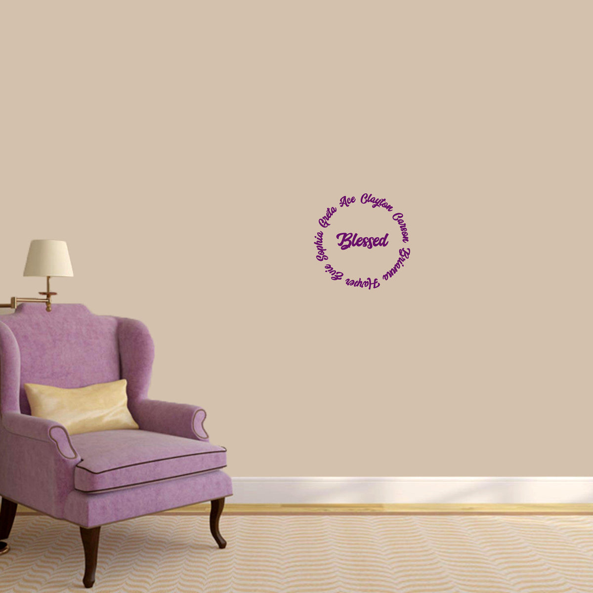 Custom Names Blessed Wall Decal 12" wide x 12" tall Sample Image