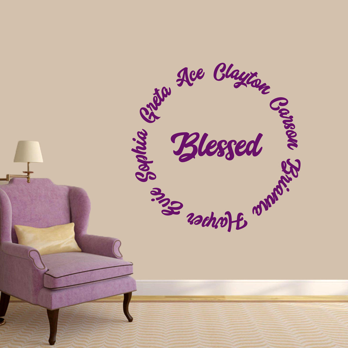 Custom Names Blessed Wall Decal 36" wide x 36" tall Sample Image