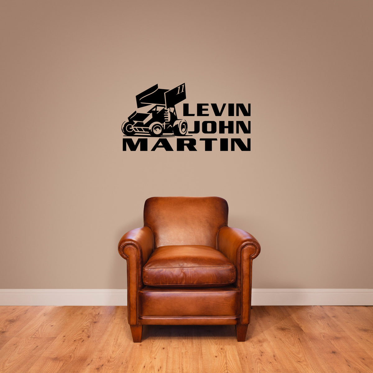 Custom Sprint Car Name and Number Wall Decal 36" wide x 19" tall Sample Image