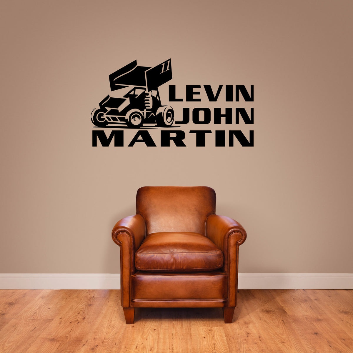Custom Sprint Car Name and Number Wall Decal 48" wide x 26" tall Sample Image