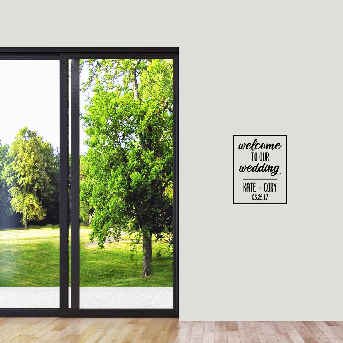 Custom Welcome To Our Wedding Wall Decal 14" wide x 18" tall Sample Image