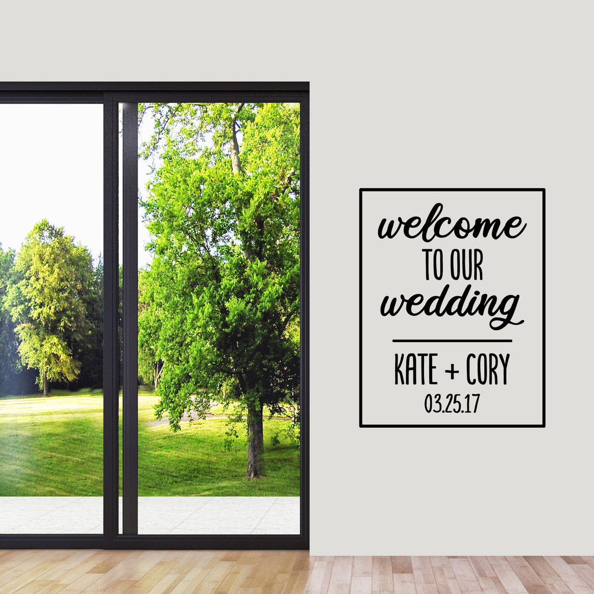 Custom Welcome To Our Wedding Wall Decal 28" wide x 36" tall Sample Image