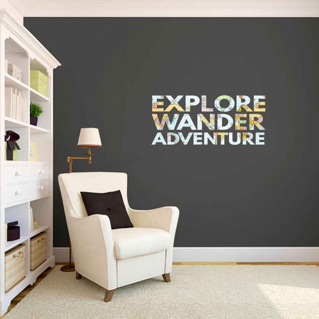 Explore Wander Adventure Printed Wall Decals 36" wide x 16" tall Sample Image
