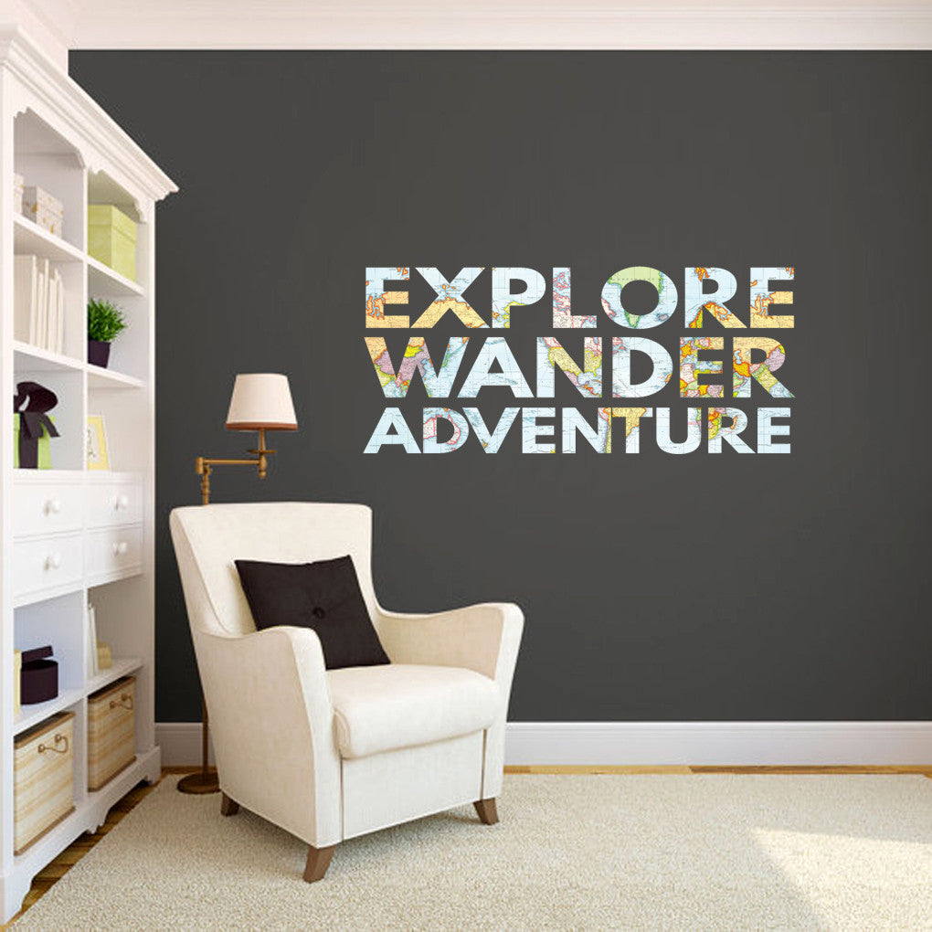 Explore Wander Adventure Printed Wall Decals 48" wide x 21" tall Sample Image