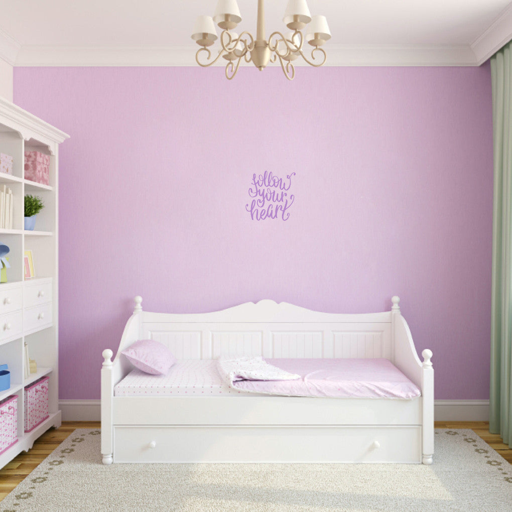 Follow Your Heart Script Wall Decal 12" wide x 12" tall Sample Image