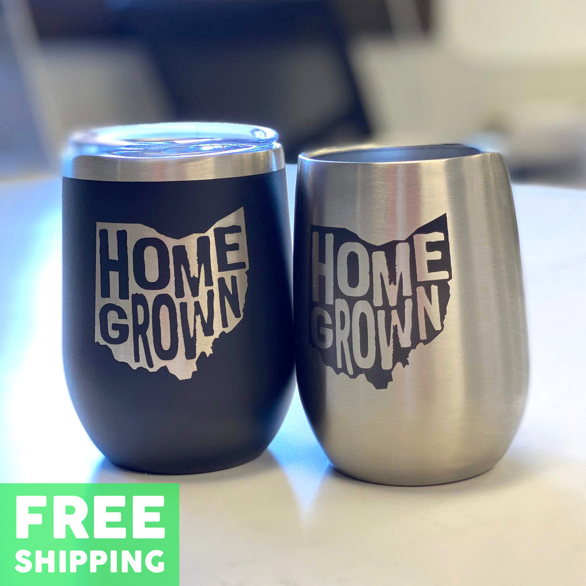 Homegrown Ohio Engraved 12 oz. Stainless Steel Wine Tumbler with Lid