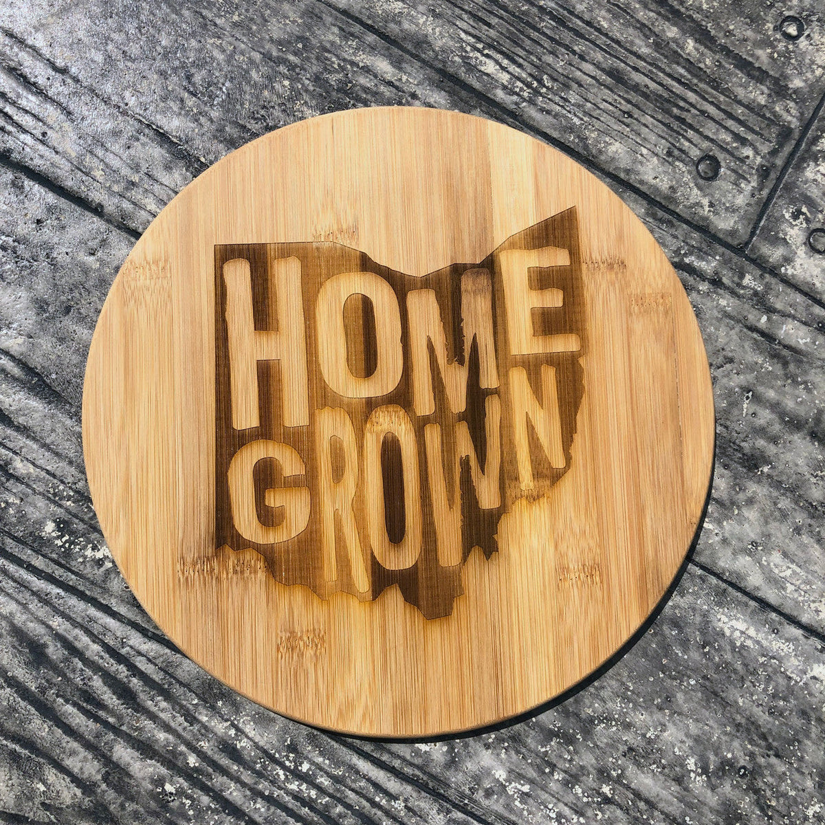 Homegrown Ohio Engraved Round Bamboo Cutting Board