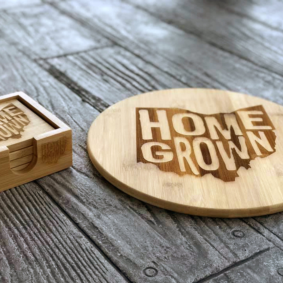 Homegrown Ohio Engraved Round Bamboo Cutting Board