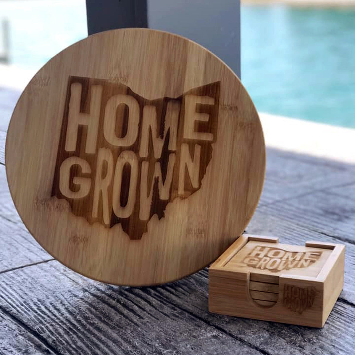 Homegrown Ohio Engraved Round Bamboo Cutting Board