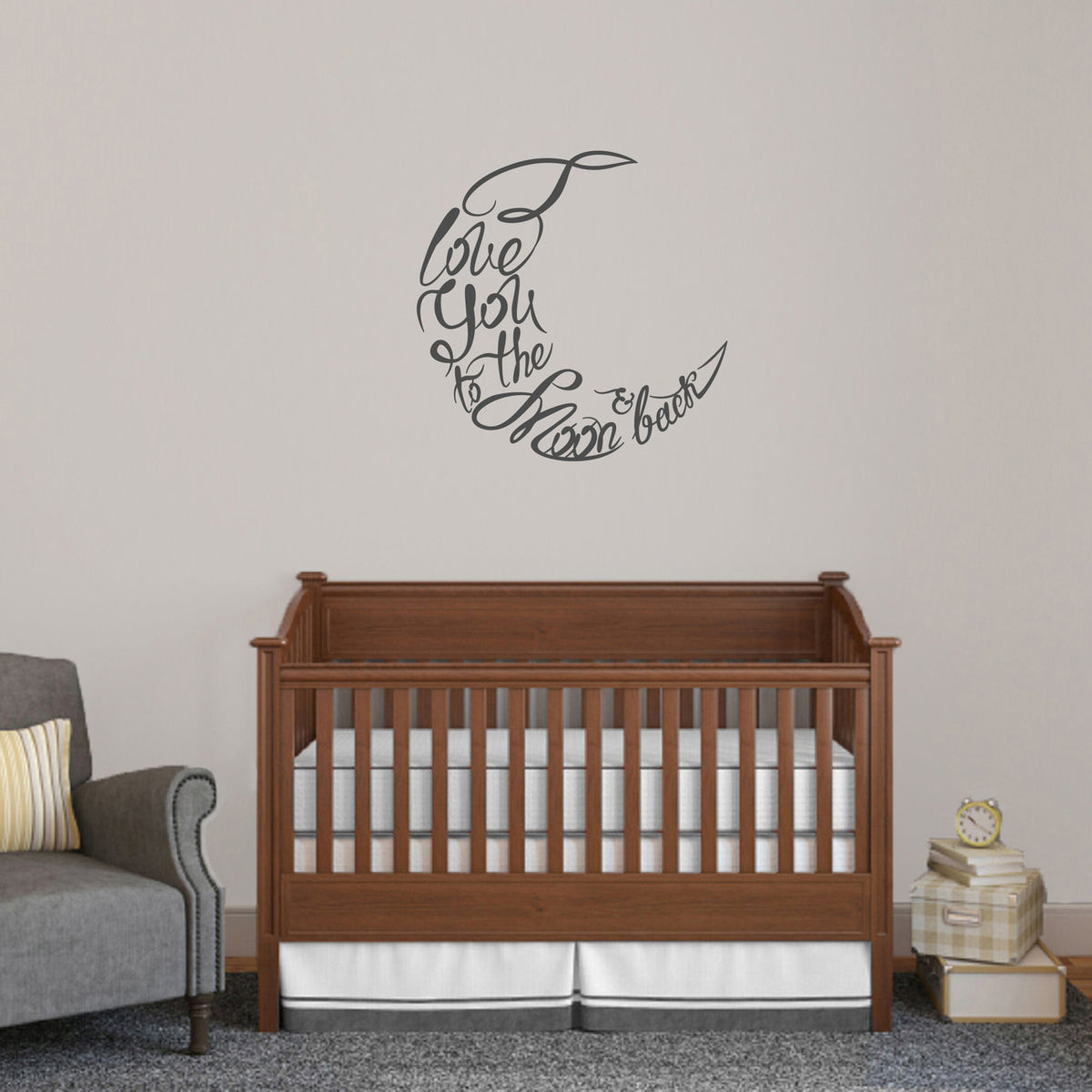 I Love You To The Moon And Back Script Wall Decal 24" wide x 24" tall Sample Image