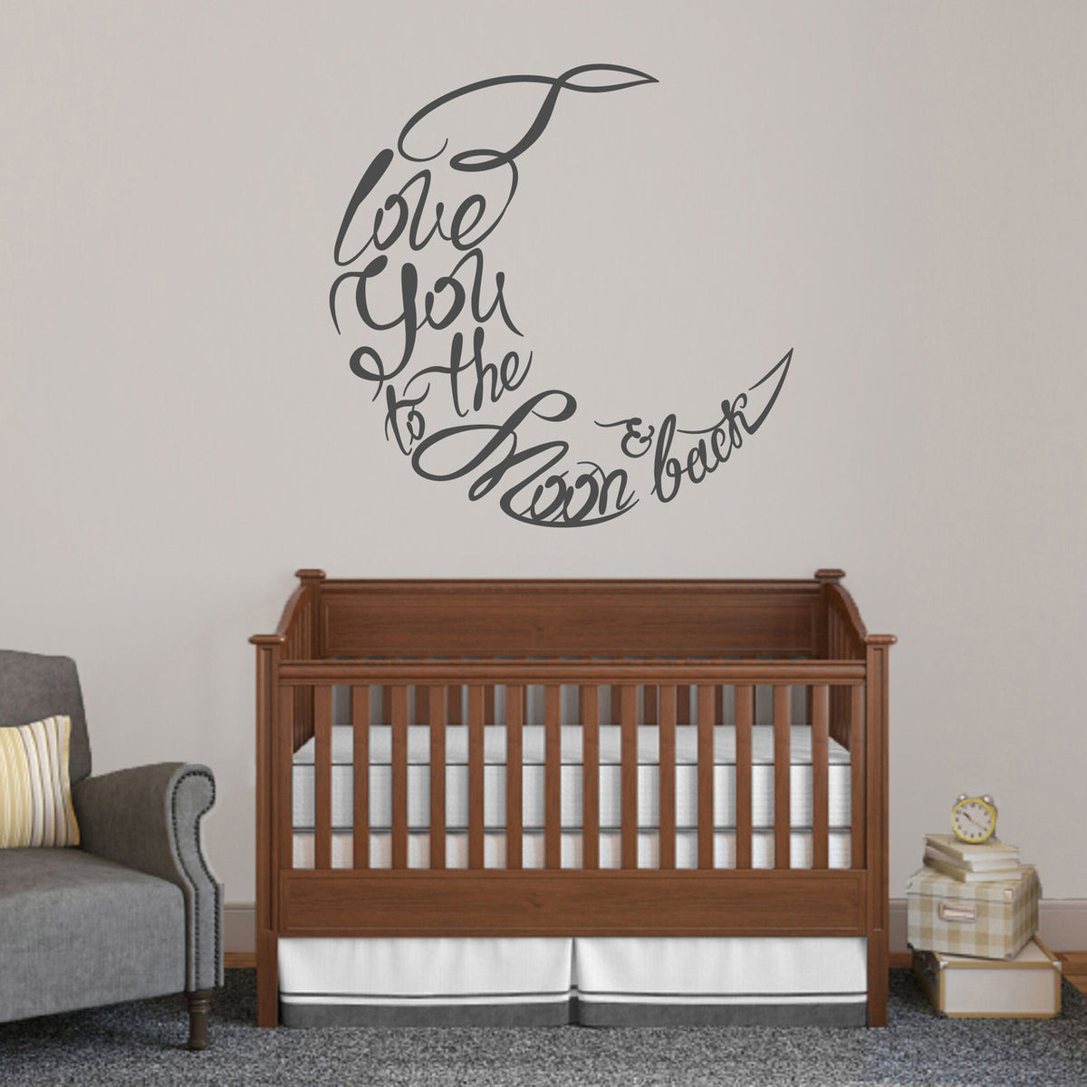 I Love You To The Moon And Back Script Wall Decal 36" wide x 36" tall Sample Image