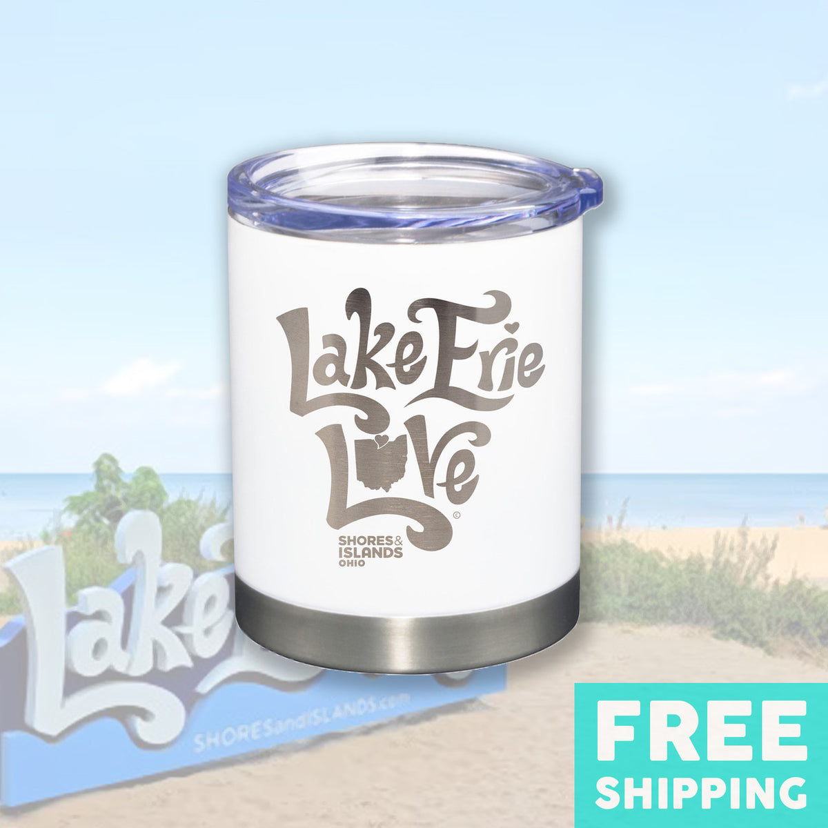 Lake Erie Love - Shores and Islands Ohio - Engraved 12 oz. Stainless Tumbler