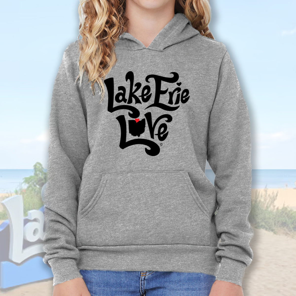 Lake Erie Love - Shores and Islands Ohio - Youth Unisex Sponge Fleece Hoodie