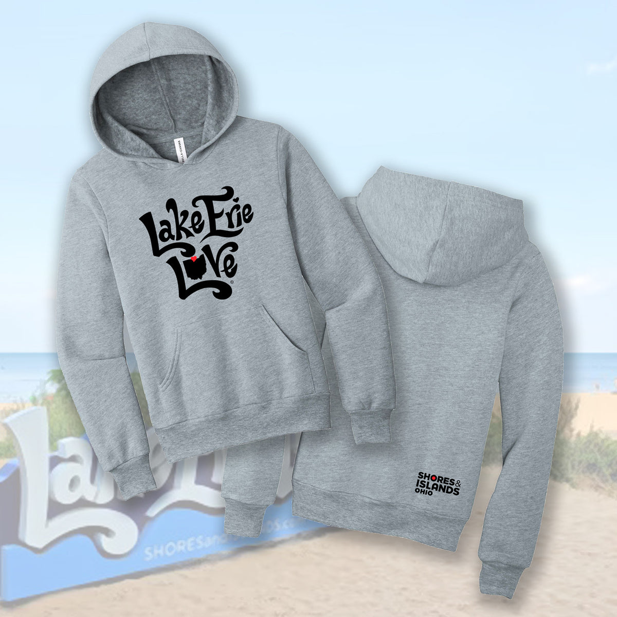 Lake Erie Love - Shores and Islands Ohio - Youth Unisex Sponge Fleece Hoodie